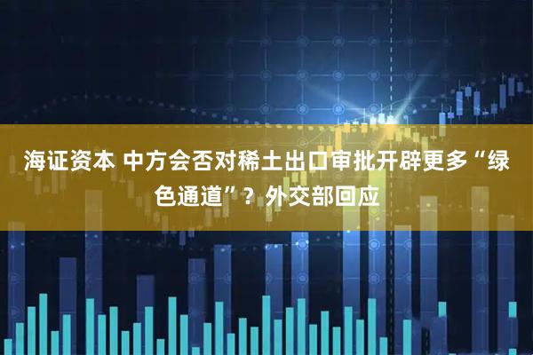 海证资本 中方会否对稀土出口审批开辟更多“绿色通道”？外交部回应