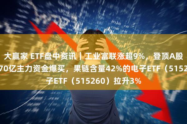 大赢家 ETF盘中资讯｜工业富联涨超9%，登顶A股吸金榜！超170亿主力资金爆买，果链含量42%的电子ETF（515260）拉升3%
