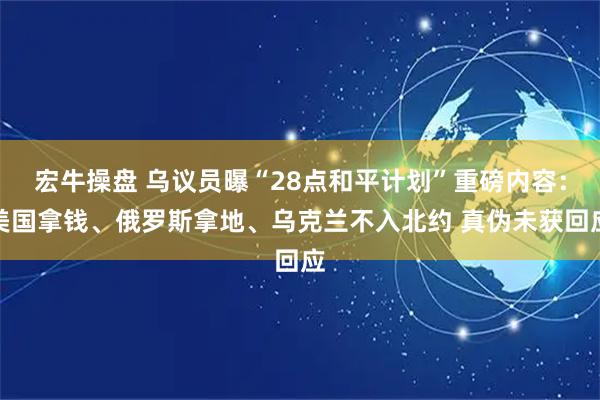 宏牛操盘 乌议员曝“28点和平计划”重磅内容：美国拿钱、俄罗斯拿地、乌克兰不入北约 真伪未获回应